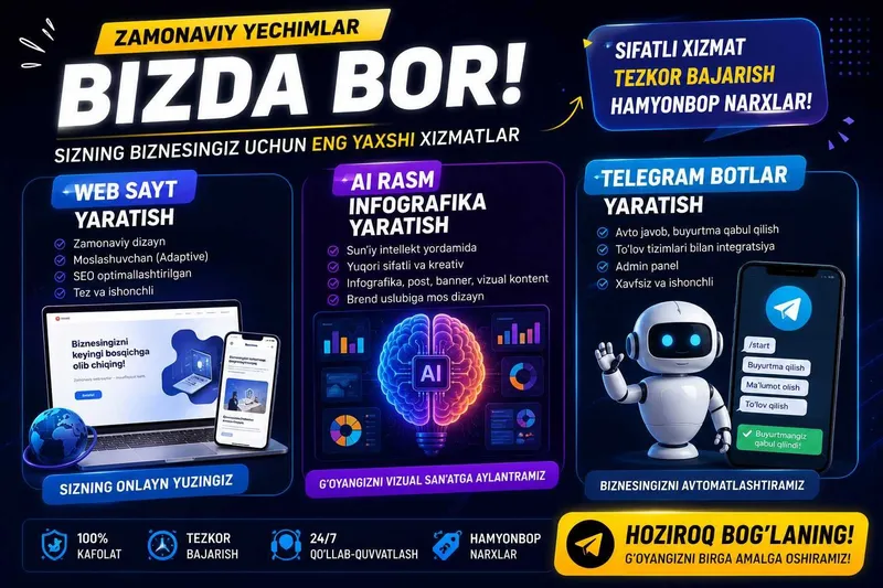 Web sayt , AI Infografika rasmlar yaratish Telegram botlar yarataman