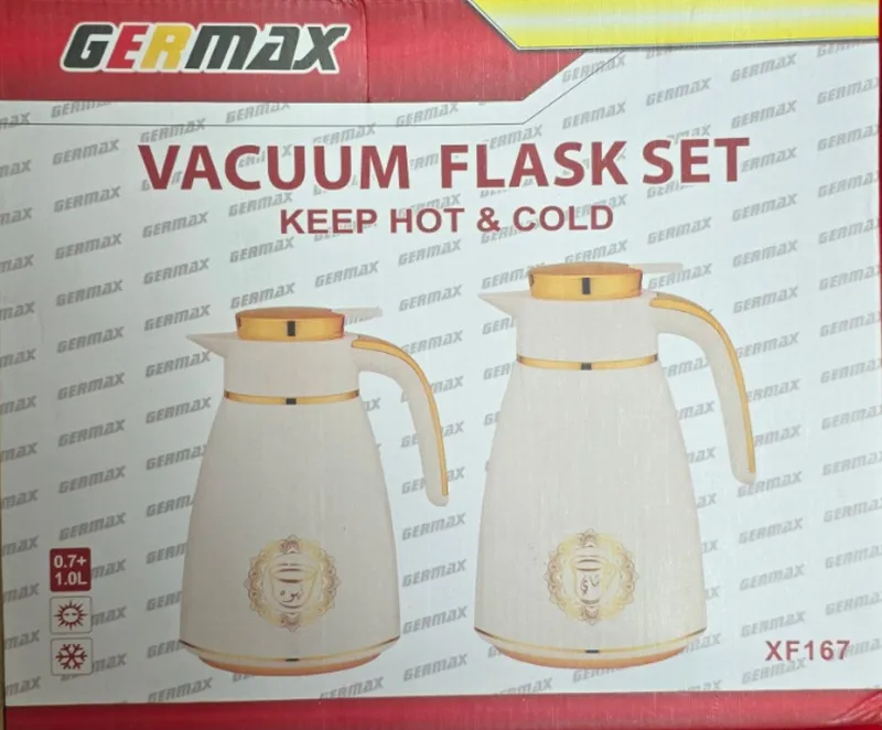 Germax vakuum termoslar to‘plami (oltin naqshli oq), 0,7 l va 1,0 l