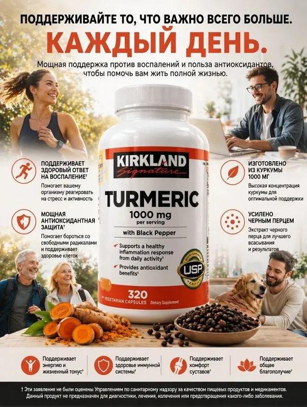 КУРКУМА Kirkland Signature TURMERIC 1000 мг 320капсул 1 КУРКУМА Kirkland Signature TURMERIC 1000 мг 320капсул 1