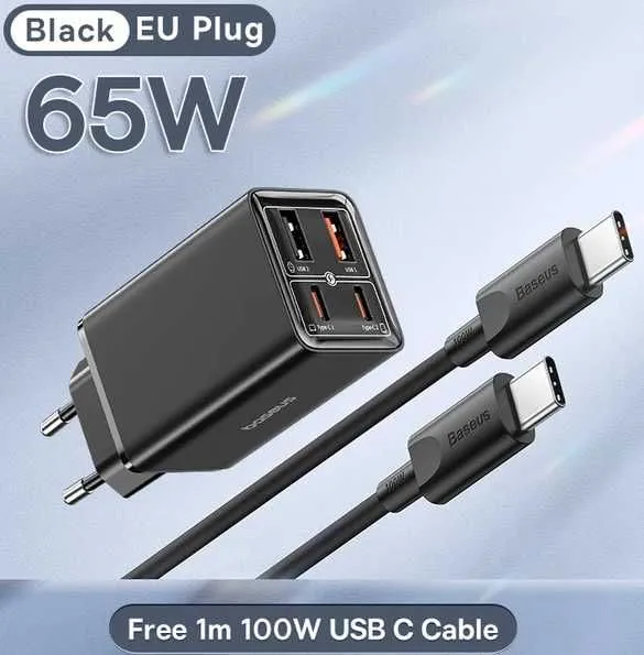 Новая запечатанная Baseus 65W Gan 6 Pro Fast Charger 4 в 1 кабель 100W 1 Новая запечатанная Baseus 65W Gan 6 Pro Fast Charger 4 в 1 кабель 100W 1