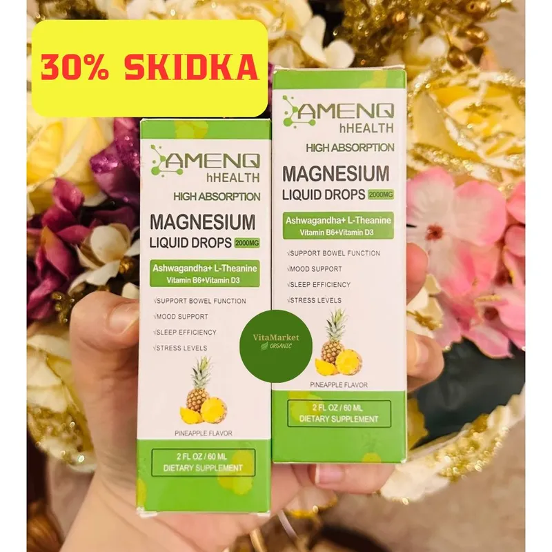 Magnesium oxide, glycinate,malate, ashvaganda,магний,magniy,60 ml