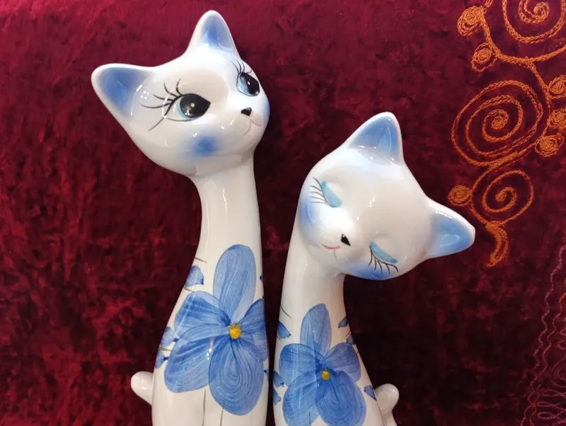 Светильник Котята ( синяя лампа ) , подсвечник Ангелочки 2
