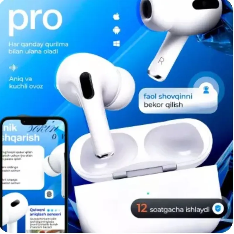 AirPods Pro simsiz quloqchinlar (sensorli), iPhone va Android uchun AirPods Pro simsiz quloqchinlar (sensorli), iPhone va Android uchun