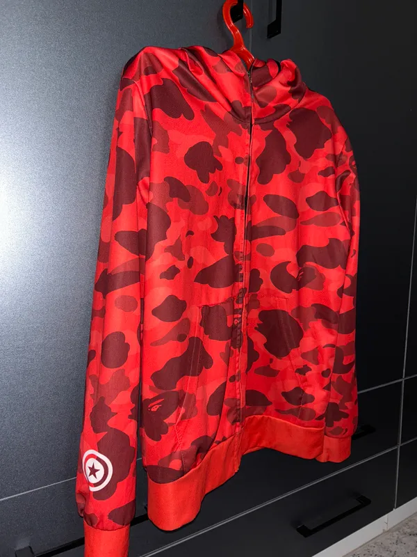 Qizil BAPE Shark Full Zip Hoodie fermuarli hudisi 3