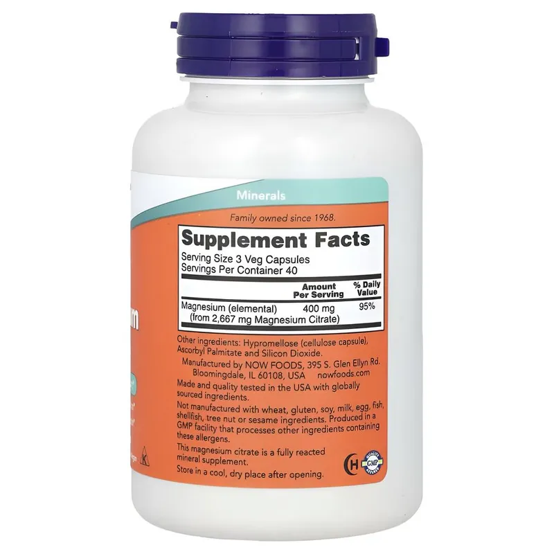 Magnesium citrate 120 veg capsules now foods, Магний цитрат Америка — фото 1