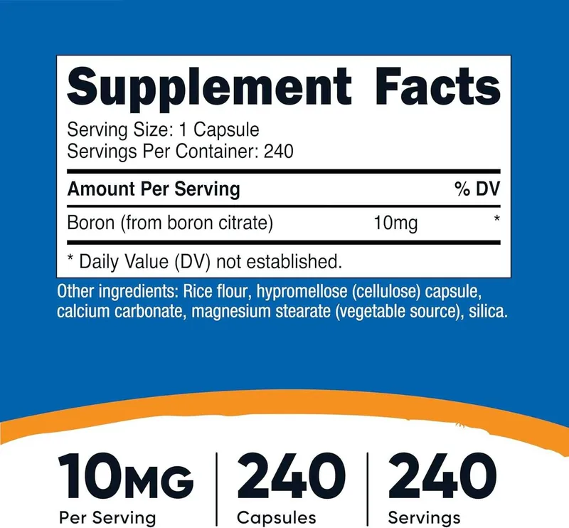 Бор 10 мг Nutricost, 240 вегетарианских капсул, оригинал из США