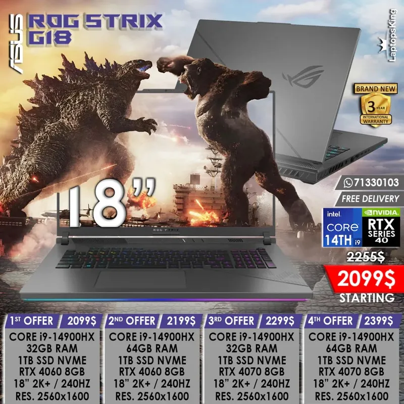 asus rog strix g18 2.5k 240hz i9 14900hx 1.5 tb 4060 8 gb 32gb noutbuk 1