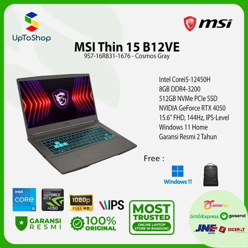 MSI THIN 15 B12VE i5-12450H RTX4050 NEW