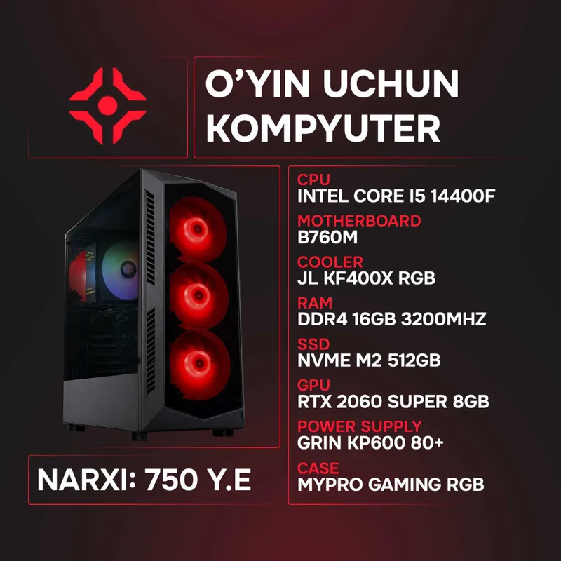 Intel I5 14400F / 16Gb 3200MHz / NVMe 512Gb / RTX 2060 Super 8Gb