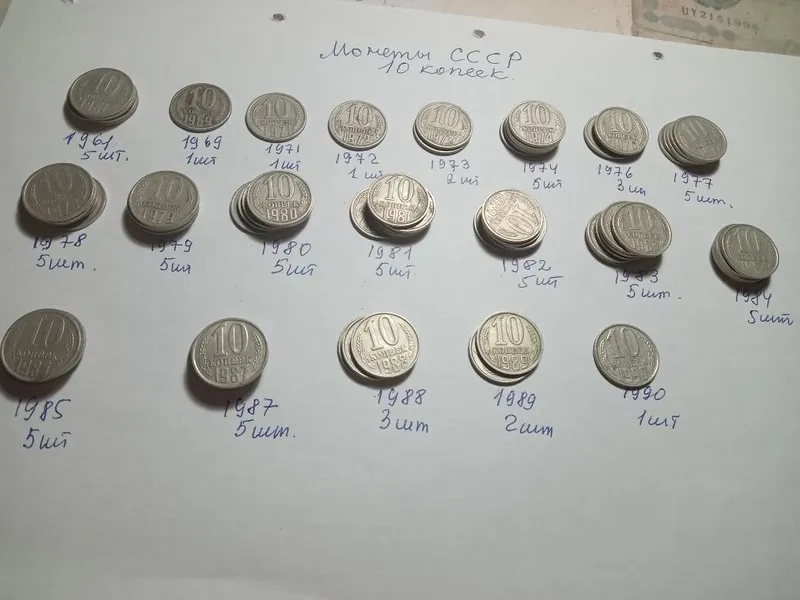 Монеты СССР ,10 копеек разных годов.