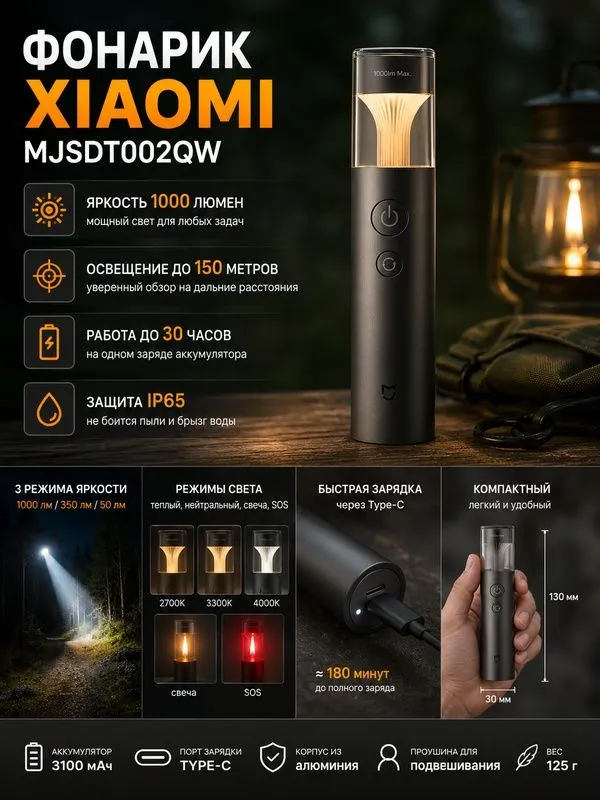 Xiaomi Mijia Многофункциональный Портативный фонарик 2