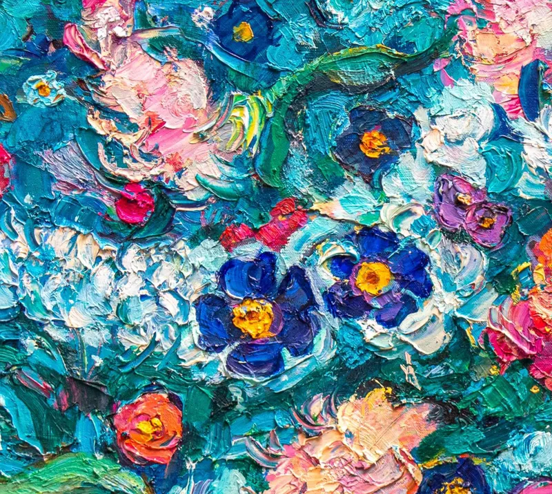 Картина. Бирюзовый букет. Холст, масло. 75х85 см. 6 Картина. Бирюзовый букет. Холст, масло. 75х85 см. 6