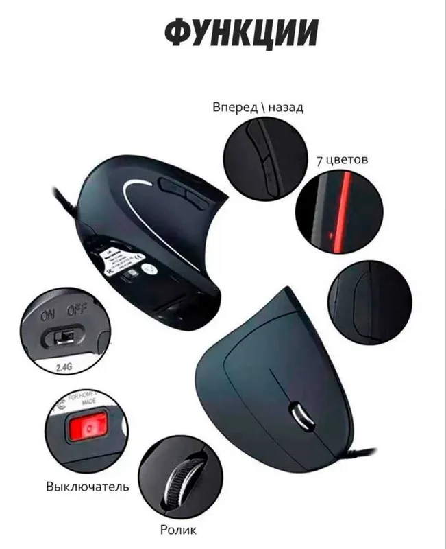 Проводная вертикальная мышь с подсветкой 3