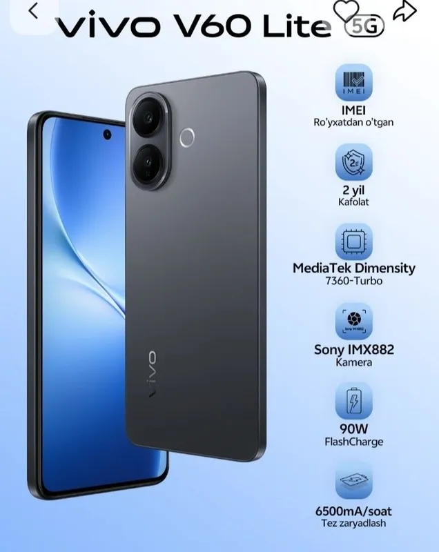 Vivo 60 lite 8+8 256 xotira