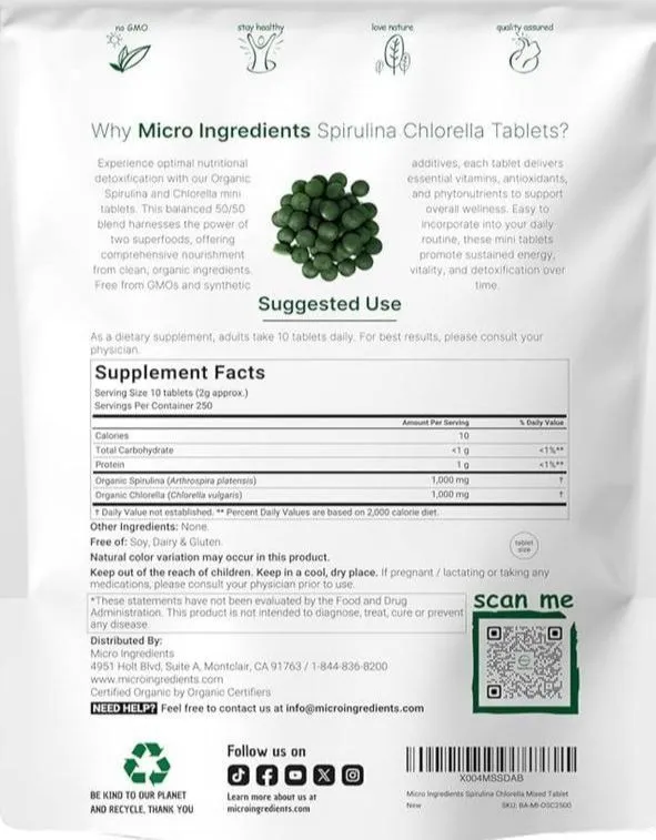 Spirulina Chlorella 50/50 mix,2500 tablet, chlorofresh, хлорелла — фото 2