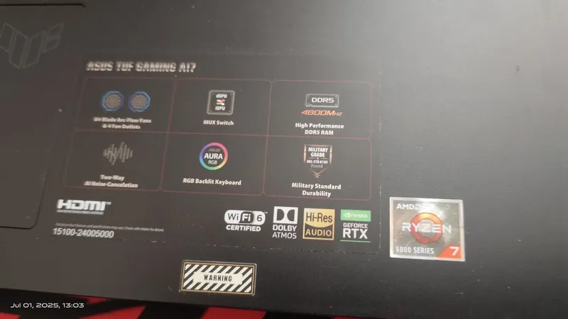ASUS TUF A17 Ryzen 7 6800h 16GB DDR5 1.5TB SSD Ideal Holatda! — фото 3