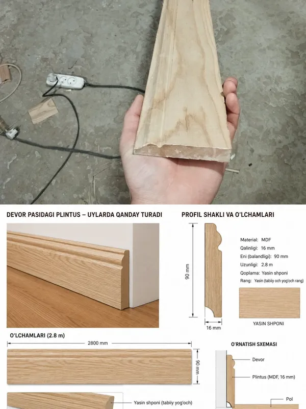 MDF ПЛИНТУС – ЯСИН Сифатли MDF плентус сотилади. Усти табиий