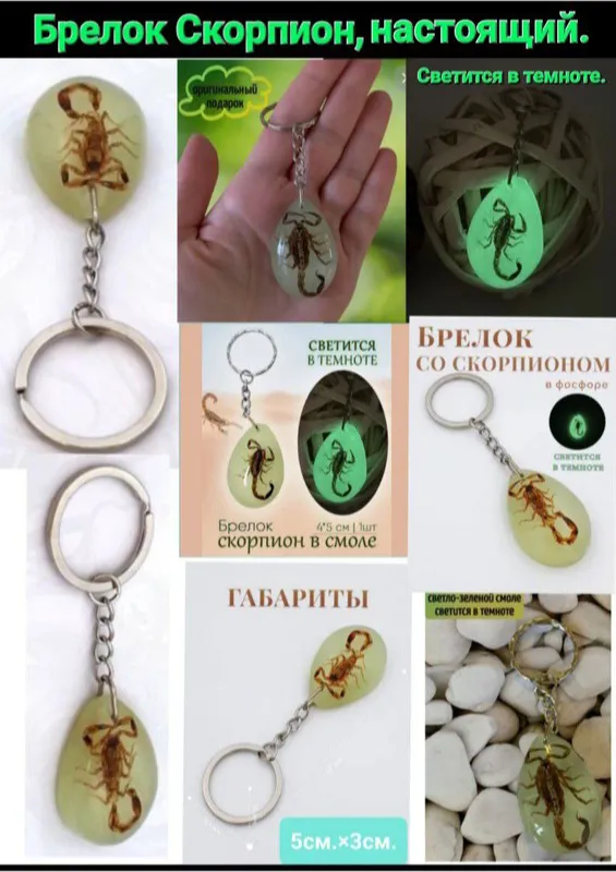 Брелок скорпион настоящий светит в темноте,новый. 4