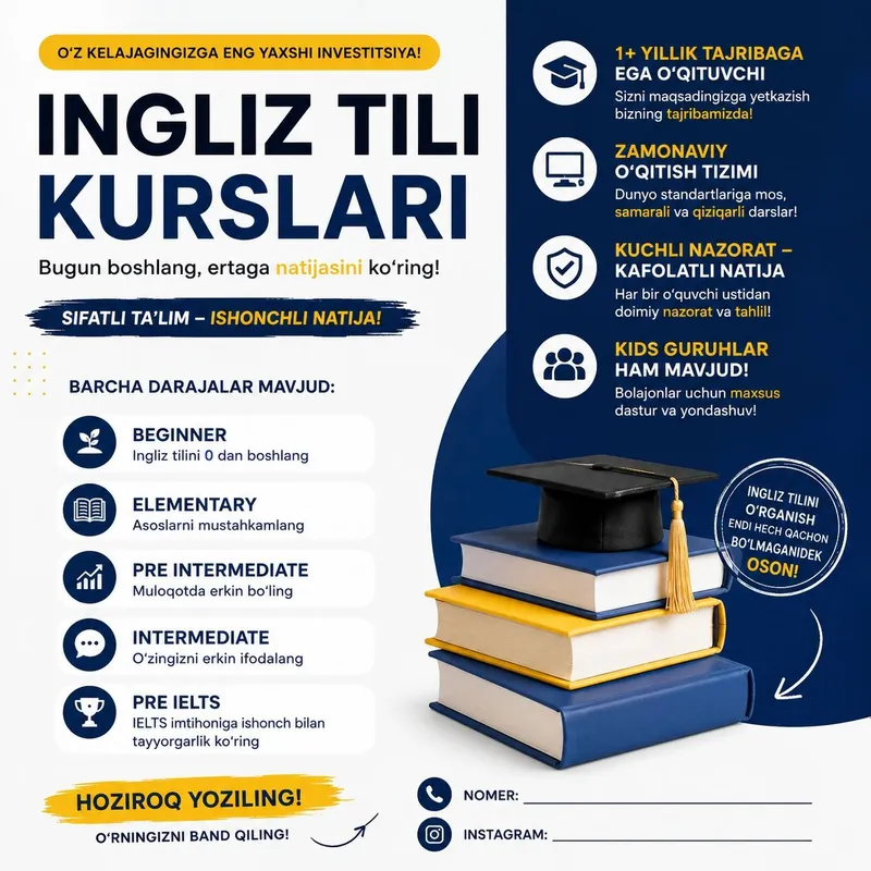 Kafolatlangan ingliz tili kursi! Kafolatlangan ingliz tili kursi!