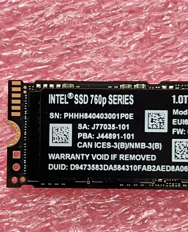 512gb hajmli Intel SSD NVME 760p Series, holati 90% 2