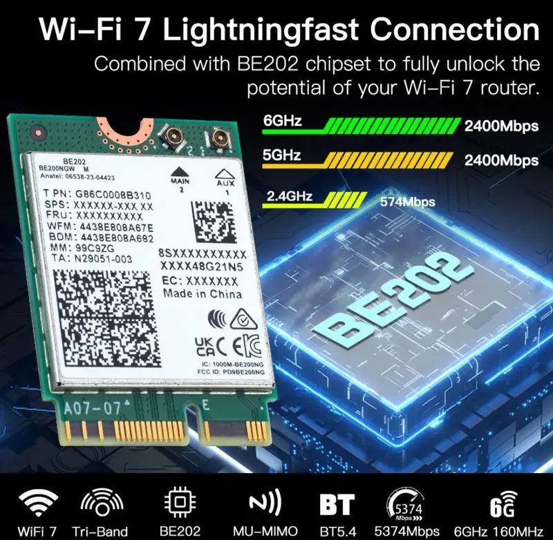 Сетевая карта для ноутбука Wi-Fi 7 и Bluetooth BE202. Новая. Янги — фото 2