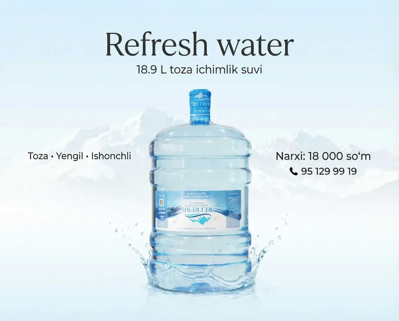 Refresh water . Toza ichimlik suvi