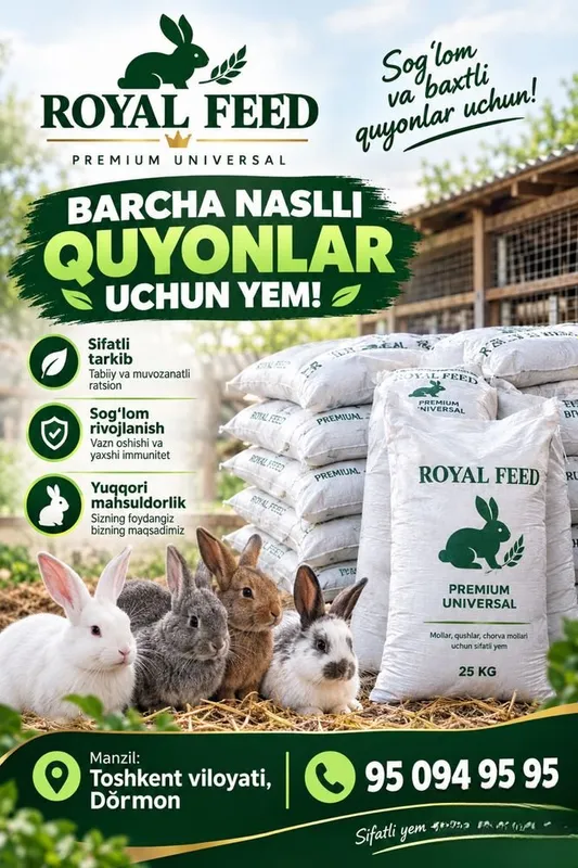 Quyon uchun granula yem royal feed Quyon uchun granula yem royal feed