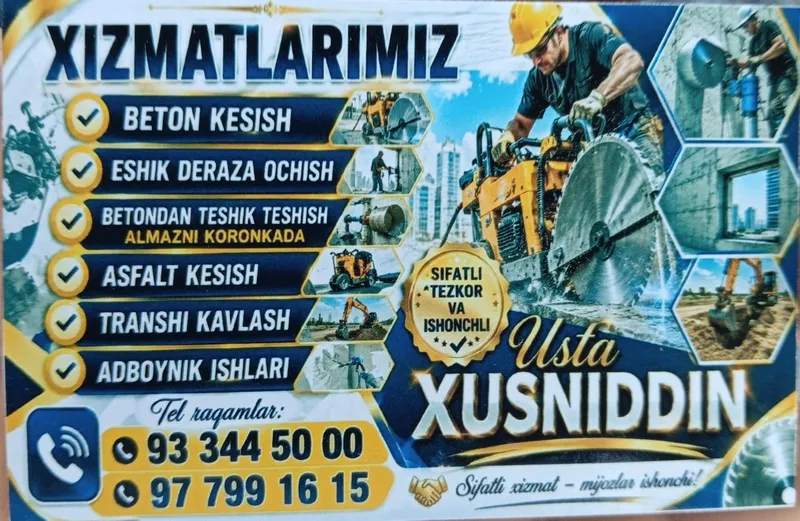 Beton kesish buzish almazni karonkada teshish adboynikda dalbet ishla 2 Beton kesish buzish almazni karonkada teshish adboynikda dalbet ishla 2
