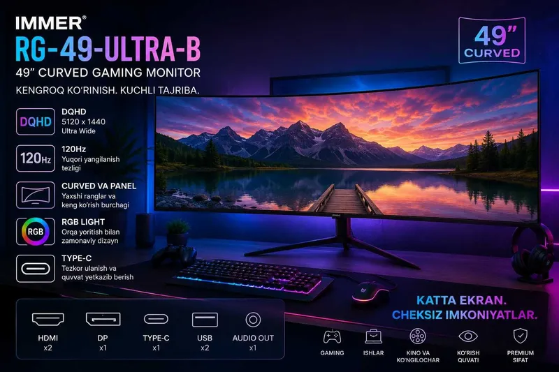 IMMER 49 curvet hdmi+DP+Type-C+usb+AUDIO 120Hz DQHD RGB HAS STAND W/B IMMER 49 curvet hdmi+DP+Type-C+usb+AUDIO 120Hz DQHD RGB HAS STAND W/B