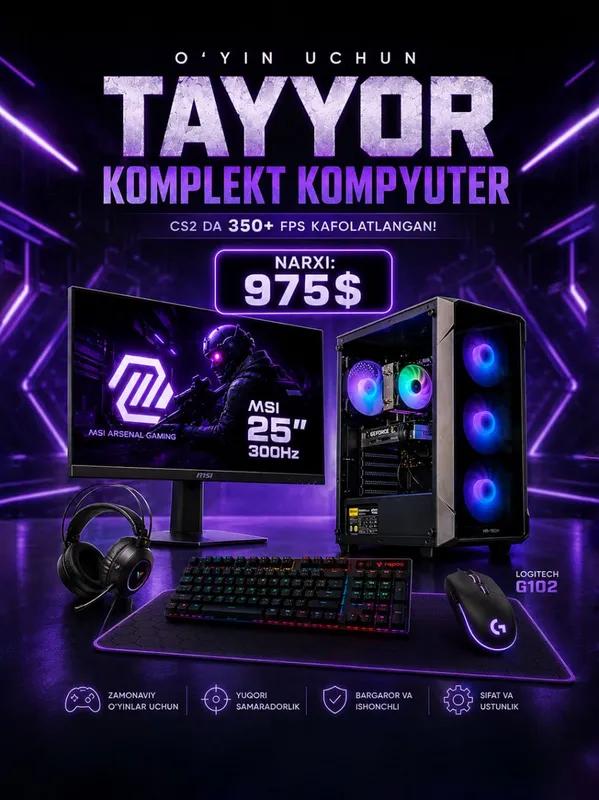 To‘liq gaming set-up (tizimli blok + monitor + periferiyalar)