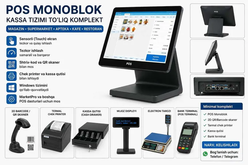 POS Monoblok – Magazin va Supermarket uchun Kassa Tizimi POS Monoblok – Magazin va Supermarket uchun Kassa Tizimi