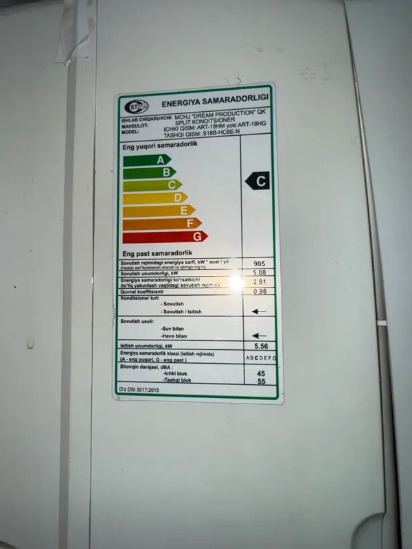 Artel 18-talik konditsioner.Ideal holatda 5