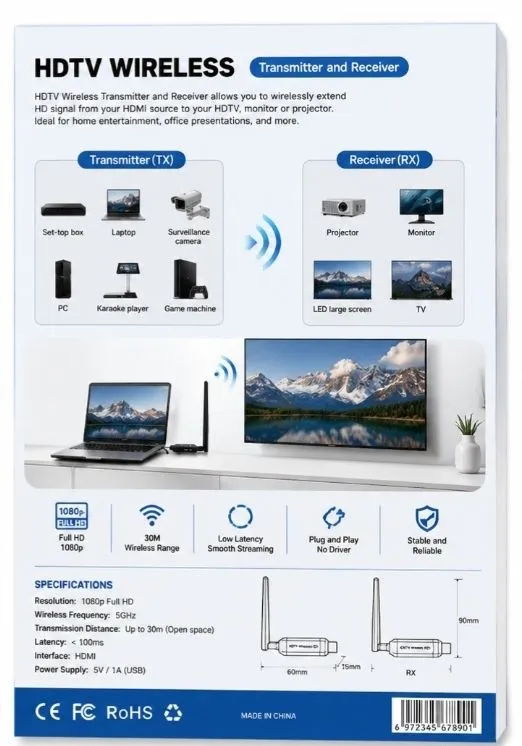 Hdm sim siz ulanadi HD kabel siz ishlaydi Беспроводной HDMI адаптер — фото 1