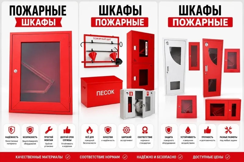 Большой ассортимент пожарных шкафов и щитов. Любых видов и размеров