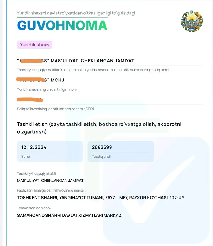2024 yilda ochilgan Toza Firma, mchj lar sotiladi. Abarot 0.