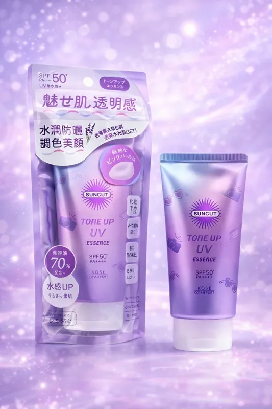 Quyosh uchun SPF krem KOSE SUNCUT Tone Up UV Essence va Light U