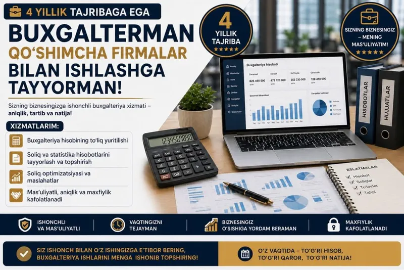 Professional buxgalteriya xizmati MChJ va YTT uchun Professional buxgalteriya xizmati MChJ va YTT uchun