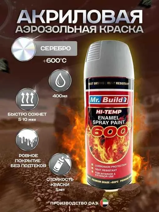 Термостойкая акриловая аэрозольная эмаль 600° C Mr. Build 1 Термостойкая акриловая аэрозольная эмаль 600° C Mr. Build 1