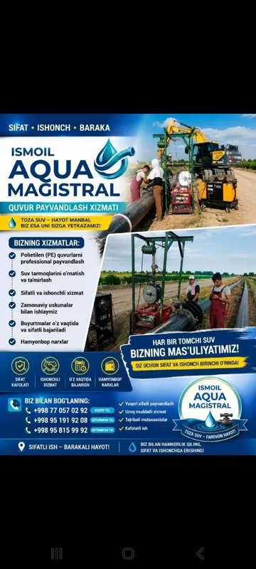 Santexnika xizmati va 110 dan 450 gacha palitelin turbalardi paykalash 1 Santexnika xizmati va 110 dan 450 gacha palitelin turbalardi paykalash 1