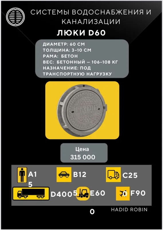 Системы водоснабжения и канализации. Люк D60