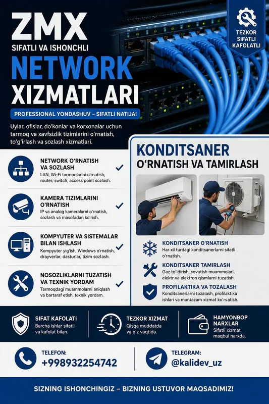 KOMPYUTER, NETWORK, KAMERA, WI-FI, KONDITSIONER