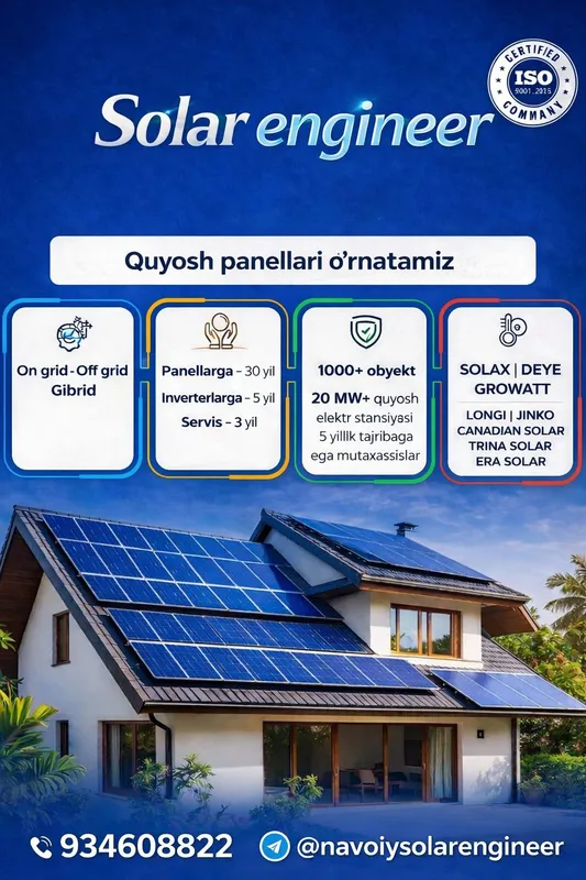 QUYOSH ELEKTR STANSIYALAR On-Grid | Off-Grid | Gibrid quyosh QUYOSH ELEKTR STANSIYALAR On-Grid | Off-Grid | Gibrid quyosh