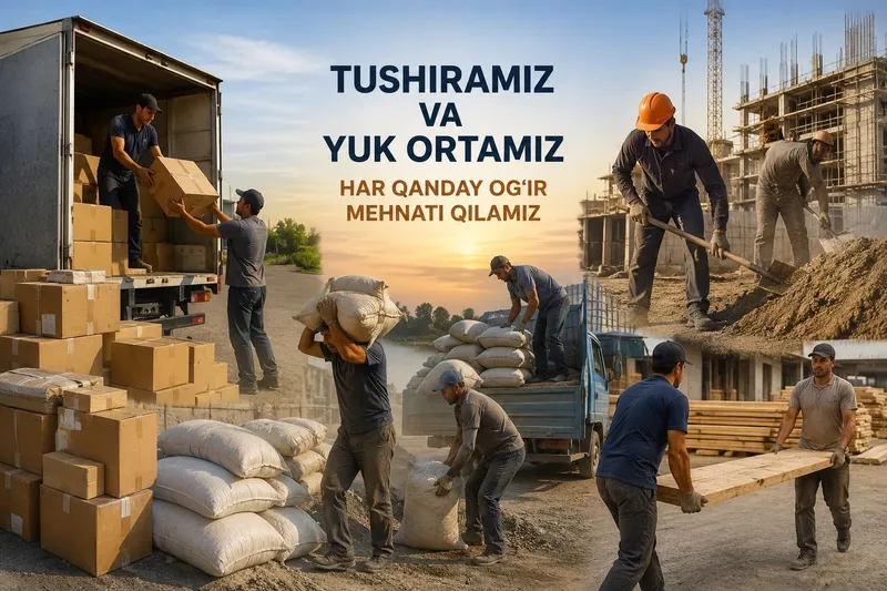 Yuk tushiramiz va yuk ortamiz har qanday ogʻir mehnati qilamiz Yuk tushiramiz va yuk ortamiz har qanday ogʻir mehnati qilamiz