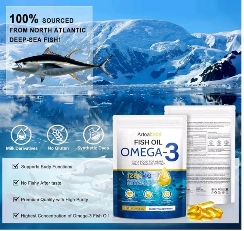 Omega 3,fish oil,240 ta softgel, 1280 mg, омега 3 — фото 1