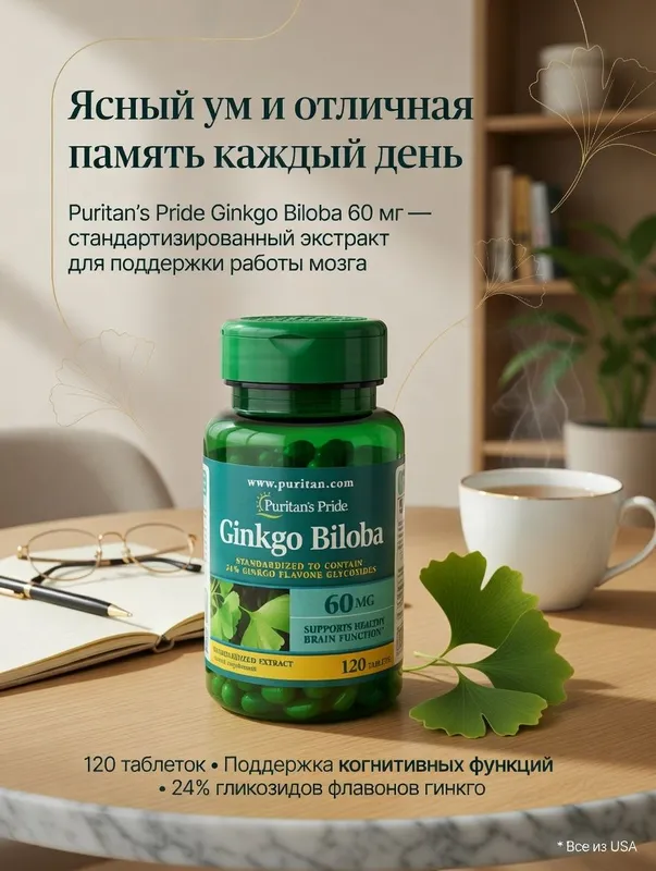 Экстракт Гинкго Билоба Puritan's Pride Ginkgo Biloba Standardized Extr