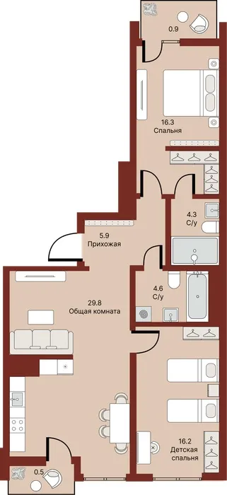 3-комнатная квартира, 79 м², Мирзо Улугбек 2 3-комнатная квартира, 79 м², Мирзо Улугбек 2