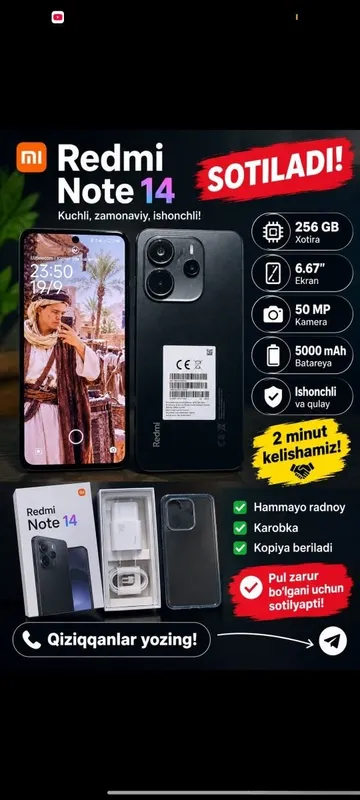 Redmi not 14bor hammayo radnoy karobka yo 2mln keliwamz xotira 256 7 Redmi not 14bor hammayo radnoy karobka yo 2mln keliwamz xotira 256 7