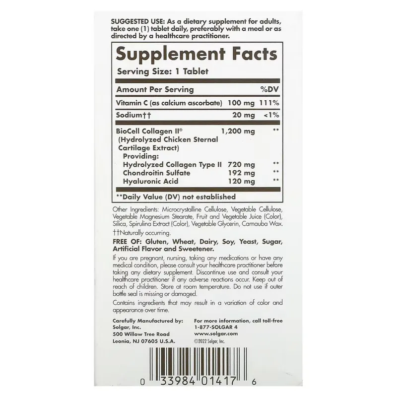 Amerikadan Solgar 2-tur kollageni, Collagen Hyaluronic Acid Complex 2 Amerikadan Solgar 2-tur kollageni, Collagen Hyaluronic Acid Complex 2