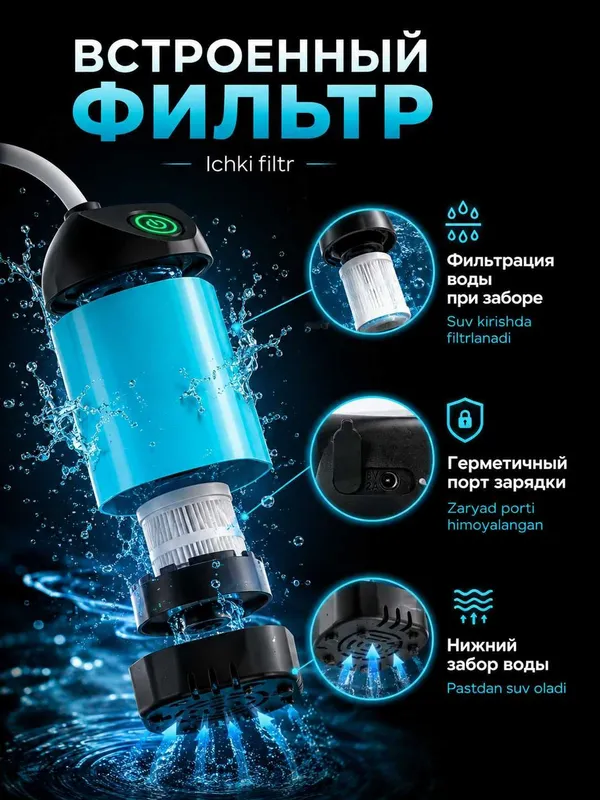 Душ портативный аккумуляторный с насосом для кемпинга, 3 реж, 4800 мАч 8