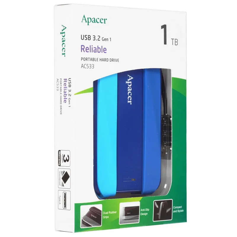 - Внешний жесткий диск 1TB Apacer AC533 2.5" USB 3.2 AP1TBAC533B-1 3